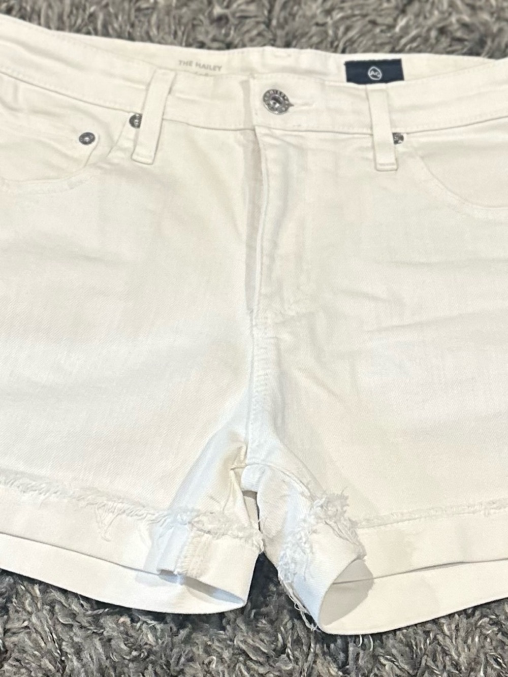 AG Adriano Goldschmied White Frayed Hem Denim Shorts